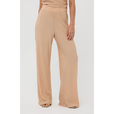 EsQualo Trousers Plisse Glitter Praline Maat: S | Wijde Broeken Outlet | Dames | Beige