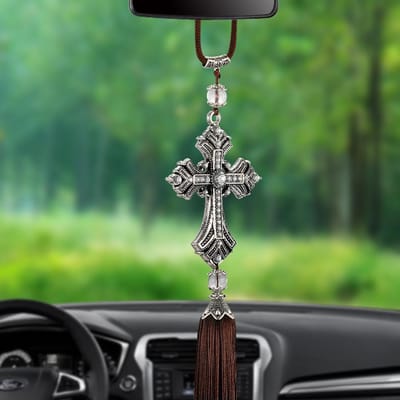 Metaal En Kristal Diamant Kruis Jezus Christelijk Auto Achteruitkijkspiegel Auto Hanger Hangend Auto Accessoires Automobielen Decoratie