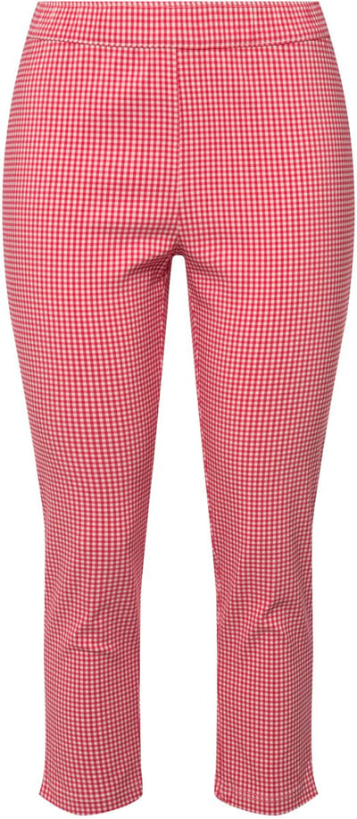 Ulla Popken - Dames - 7/8-bengalin broek Sienna vichyruit zeer elastisch - Roze - Maat 50