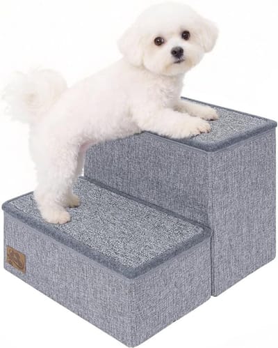 Hondentrappen met opbergruimte, 2 treden, opvouwbare huisdiertreden voor banken en bedden, antislip en extra breed, geschikt voor katten en honden tot 132 kg, grijs