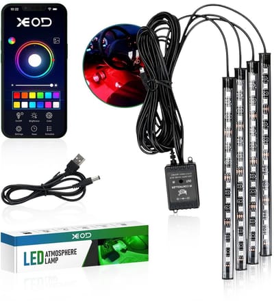 XEOD Sfeerverlichting LED strip's met USB aansluiting - 12V/5V - Interieur verlichting - Ambient light - Auto - Vrachtwagen - Bestelauto - Accessoires - 4 LED Strips - Afstandsbediening - APP - iOS - Android