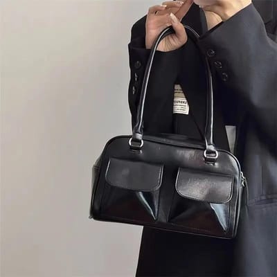 Vintage Dames Zakelijke Schoudertassen Eenvoudige Dames Commute Draagtas Pu Leer Dames Okseltas Bourgondië Grote Handtassen Portemonnee 28x16x10cm black
