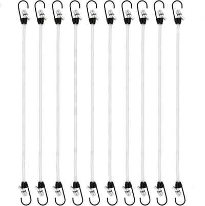 Spanelastiek - 10 Stuks - Elastiek koord - Tentspanner - Touwen - Bagagebanden - Elastisch bagagetouw - Haak en riem - Geschikt voor kamperen, vlaggen-en zeildoekbevestiging - 30.8cm - Wit