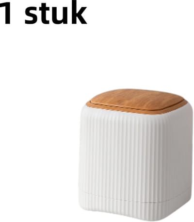 1 stuk - Prullenbak - Mini - Dubbele bak (binnen- en buitenbak) - Houtnerfstijl - Met deksel met drukknop - Prullenbak voor op het aanrecht en in de keuken - Wit