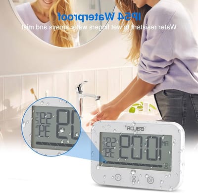 Digitale badkamerklok met thermometer en hygrometer, LCD-display, countdown-timer, batterijvoeding, ideaal voor douche en keuken, wandmontage mogelijk
