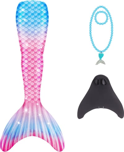 Joya Kids® Zeemeerminstaart voor Kinderen | Roze Blauw Mermaid Staart met Monovin | Verkleedkleding meisje | Inclusief Zeemeermin Ketting en Armband | Maat 110