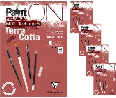 Clairefontaine - Paint ON - Multi-Techniek Pad - Tekenpapier - Schilderpapier - Terracotta - A4 - 250 g - 20 vel - 4 pack