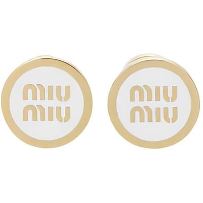 Miu Miu Mode Klassiek Logo Metalen Stud Oorbellen Dames oorbellen Goud 5JO912_2F6T_F0009 Basic Packaging-Box Not Included white