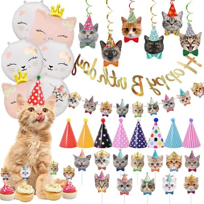 Kat Decoratie - Verjaardag Versiering - Feestelijke Aankleding - Dieren Thema - Multicolor