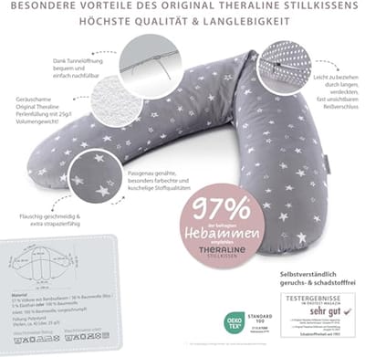 Origineel zwangerschaps- en voedingskussen 190 cm – Zijslaapkussen met parels – Inclusief voedingskussen