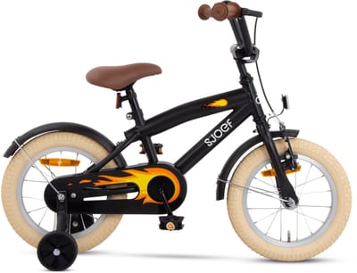 SJOEF Cruise Jongensfiets 14 inch - Kinderfiets 3 t/m 5 jaar - Beachcruiser - Fiets 14 inch - Zijwieltjes - Mat Zwart