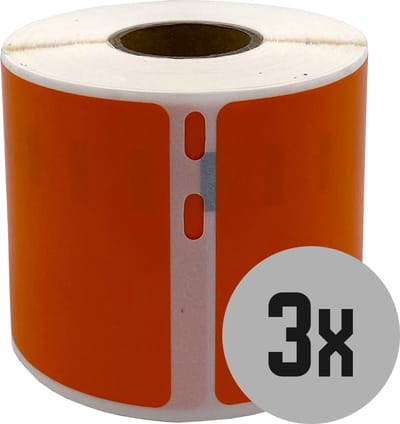 DULA Dymo kompatible Etiketten, S0722430 99014, 101 mm x 54 mm, Orange, Permanent, 3 Rollen, 220 Etiketten pro Rolle