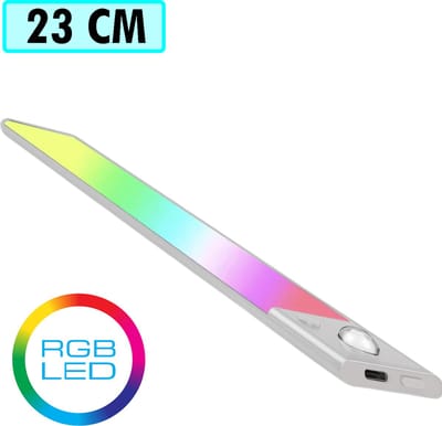 Kastverlichting met bewegingssensor – RGB LED - 23 cm Zilver - Ledlamp met bewegingssensor - LED Onderbouwverlichting -Keukenverlichting onderbouw led - Onderbouw verlichting keuken - Keukenverlichting - Trapverlichting - Led Strip – Led Lamp