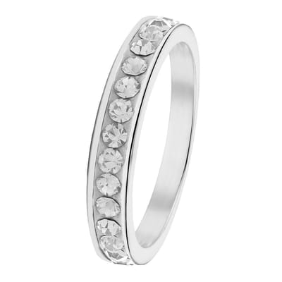 Lucardi Meisjes Kinder ring met plating - Rond - Kristal - Cadeau - Staal - Zilverkleurig