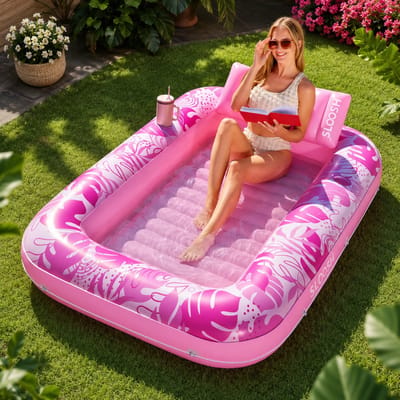 Roze 2 Persoons luchtbed zwembad, opblaasbaar luchtbed, zwemband volwassenen, pool float, waterbed, drijvend luchtbed, Tanning bed.