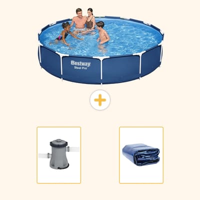 Bestway Rond Steel Pro Zwembad - 366 x 76 cm - Blauw - Inclusief Pomp - Solarzeil - 3-delig