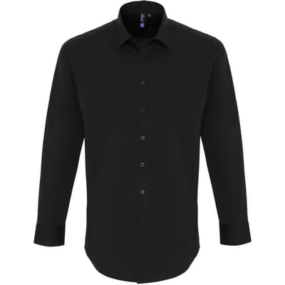 Premier Heren Rekken Pasvorm Popeline Lange Mouwen Shirt (Zwart)