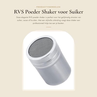 Shaker RVS - Poeder Shaker - Cacaopoeder/Chocolade Shaker - Suiker/Peper Zeef - Verstelbare Maat S/M - 100% Gloednieuw - Poederdispenser
