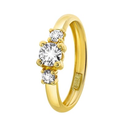 Lucardi Dames Ring met 3 zirkonia stenen - Ring - Cadeau - 9 Karaat - Geelgoud