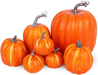 Kunstpompoen, 7 stuks, neppompoen, herfstdecoraties, herfstfeest, Thanksgiving, Halloween, decoratie, verschillende maten, schuimpompoen voor oogst, festival, thuis, tafel, open haard, tuindecoratie