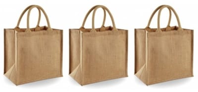 Jute boodschappentas/shopper 30 x 30 x 19 cm - 3x - klein - Naturel goodiebag 14 liter