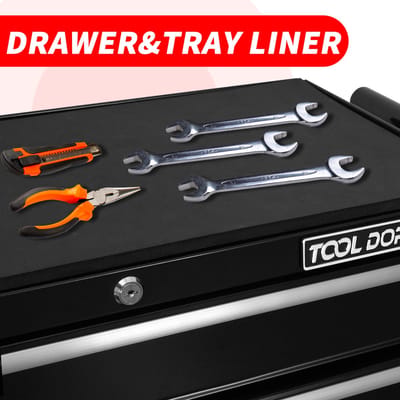 Metalen Gereedschapskast - 75 × 42 × 88 cm - Stabil met Rollen - Staal - Zwart Grijs