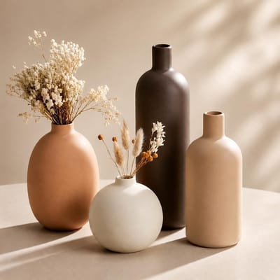 Set van 4 Decoratieve Keramische Vazen | Kleine Vazen voor Tafelversiering en Eetkamer | Moderne Decoratie voor Gedroogde Bloemen, Pampasgras en Boeketten in Morandi Kleuren