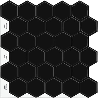 Zwarte 3D Tegels voor Keuken en Badkamer - Hexagon Mozaïektegels voor Muurdecoratie (30 x 30 cm, Set van 10)