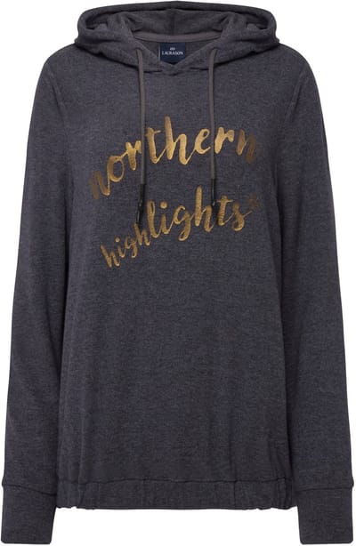 Laurasøn - Dames - Hoodie statementprint capuchon lange mouw elastische zoom - Donkergrijze melange - Maat L