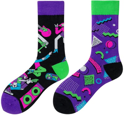 Tutti Footi - Sokken met Jaren 90 design - maat 36-40 - Paar verschillende sokken met Gitaren en Nineties Neon - Retro/Oldskool