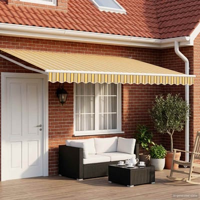 vidaXL - Handbediende - luifel - met - LED's - Geel, - Grijs - en - Wit - 4 - × - 3 - m