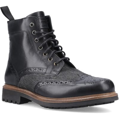 Hunter Loch Brogue Enkellaars Leer Heren Zwarte Enkellaarsjes
