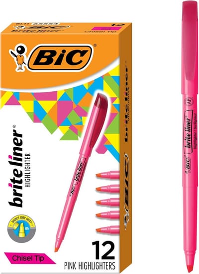 Roze Highlighter met Schuine Punt, 12 stuks