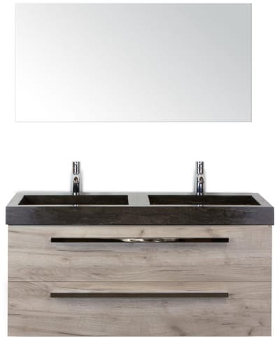 Seville Badmeubelset 120 cm - 2 Laden Craft Oak - Wastafel Lucca Dubbel met Spiegel