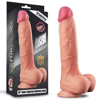 Love Toy Nature Cock - Realistiche dildo met balzak en zuignap - Siliconen - Blank - 25cm
