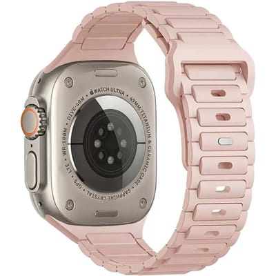 123watches bandje Raveo - siliconen - lichtroze - 44 · 45 · 46 & 49 mm - Geschikt voor Apple Watch series 1/2/3/4/5/6/7/8/9/10/11/12/SE/SE2/SE3/Ultra/Ultra 2/Ultra 3/Ultra 4