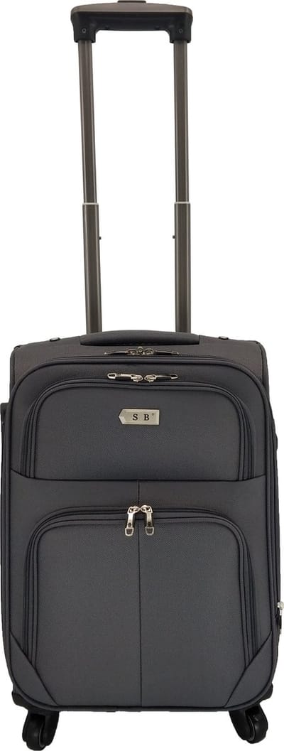 Handbagage stoffen koffer 55cm 4 wielen trolley - Donker Grijs