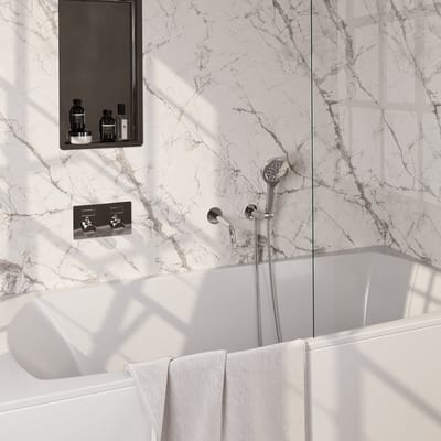 Brauer Chrome Edition thermostatische inbouw badkraan met drukknoppen SET 04 met uitloop en 3-standen handdouche en doucheslang en wandaansluitbocht chroom