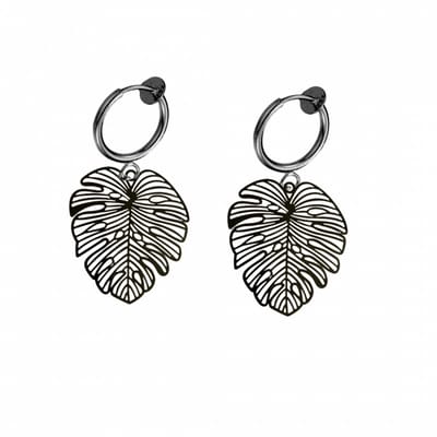 Klem oorbellen -klein -blad- zwart- filigraan-geen gaatje-Charme bijoux