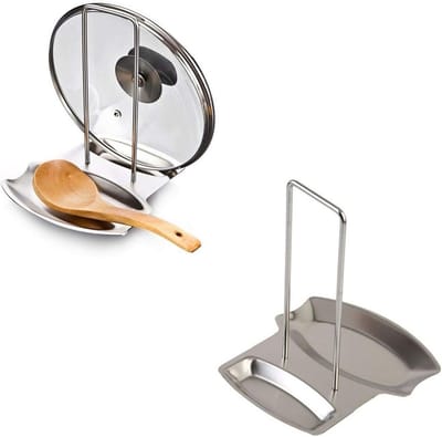 Famanu – Set van 2 multifunctionele potdekselhouders, ook geschikt als lepelhouder en staande keukenorganizer, blauw en wit