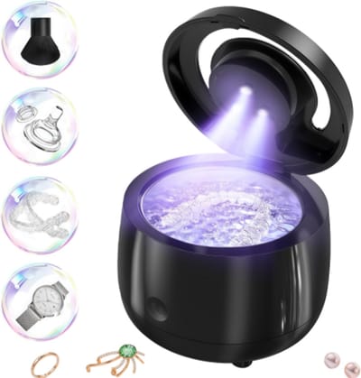Ultrasoon reiniger - Ultrasone Kunstgebit Reiniger - Beugelreiniger - Gebitsreiniger 43 kHz - Sieradenreinigingsmachine - Brillenreiniger - Horlogereiniger - Gebitsprotheses reiniger - Ringenreiniger - Scheermesje reiniger - 300 ml inhoud - Zwart