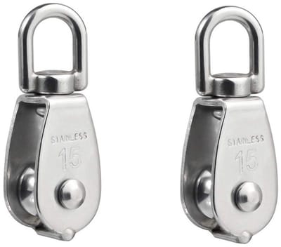 Enkele katrol - 2 stuks - Kraan Draaihaak - 304 roestvrij staal - Draadkabel Trekkatrol - Hijsring Katrol - M15