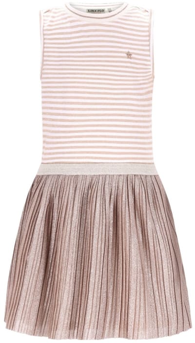 Like Flo - Minte Flo girls lurex stripe top with satin plisse skirt - Gold stripe - Maat 104