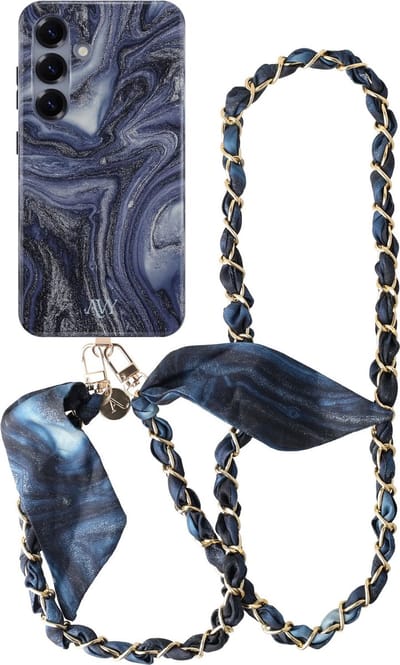 AVY Hoesje Met Telefoonkoord | Geschikt voor Samsung Galaxy S25 Plus | Compatibel met MagSafe & Qi2 | Hard Shell Back Cover | Stijlvol Bijpassend Koord Crossbody (120CM) | Obscura Blue