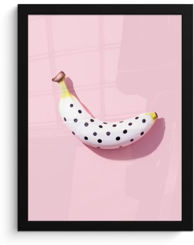 Poster in lijst - Fotolijst 30x40 cm - Posters - Banaan - Stippen - roze - Posterlijst zwart - Decoratie - Wanddecoratie woonkamer - Muurdecoratie slaapkamer