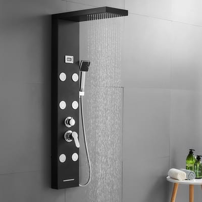 Auralum MAX Douchepaneel Met Massage - Regendouche - Massage Jets - Waterval Douche - Opbouw - LCD Premium Douchekop Mat Zwart