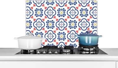 Spatscherm keuken 60x40 cm - Kookplaat achterwand Bloem - Blauw - Rood - Patroon - Muurbeschermer - Spatwand fornuis - Hoogwaardig aluminium