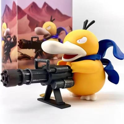 9/15cm Dessin Animé Pokemon Pistolet Gatling Psykokwak Posture Debout Figurine d'Action Modèle de Collection Ornement de Voiture Décor de Bureau Jouet Cadeaux 15cm