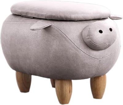 Opbergkruk Dier - Voetenbank Poef - Voeten Rusten - Stevige Houten Basis - 32cm - Geel