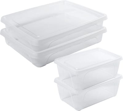 4x Voorraad/vershoudbakjes hoog/diep 0,5  en laag 1,5 liter transparant plastic/kunststof - 15 x 10 x 6 cm  - 24 x 20 x 5 cm - Vienna - Vershouddoos bakje - Mealprep - Maaltijden bewaren